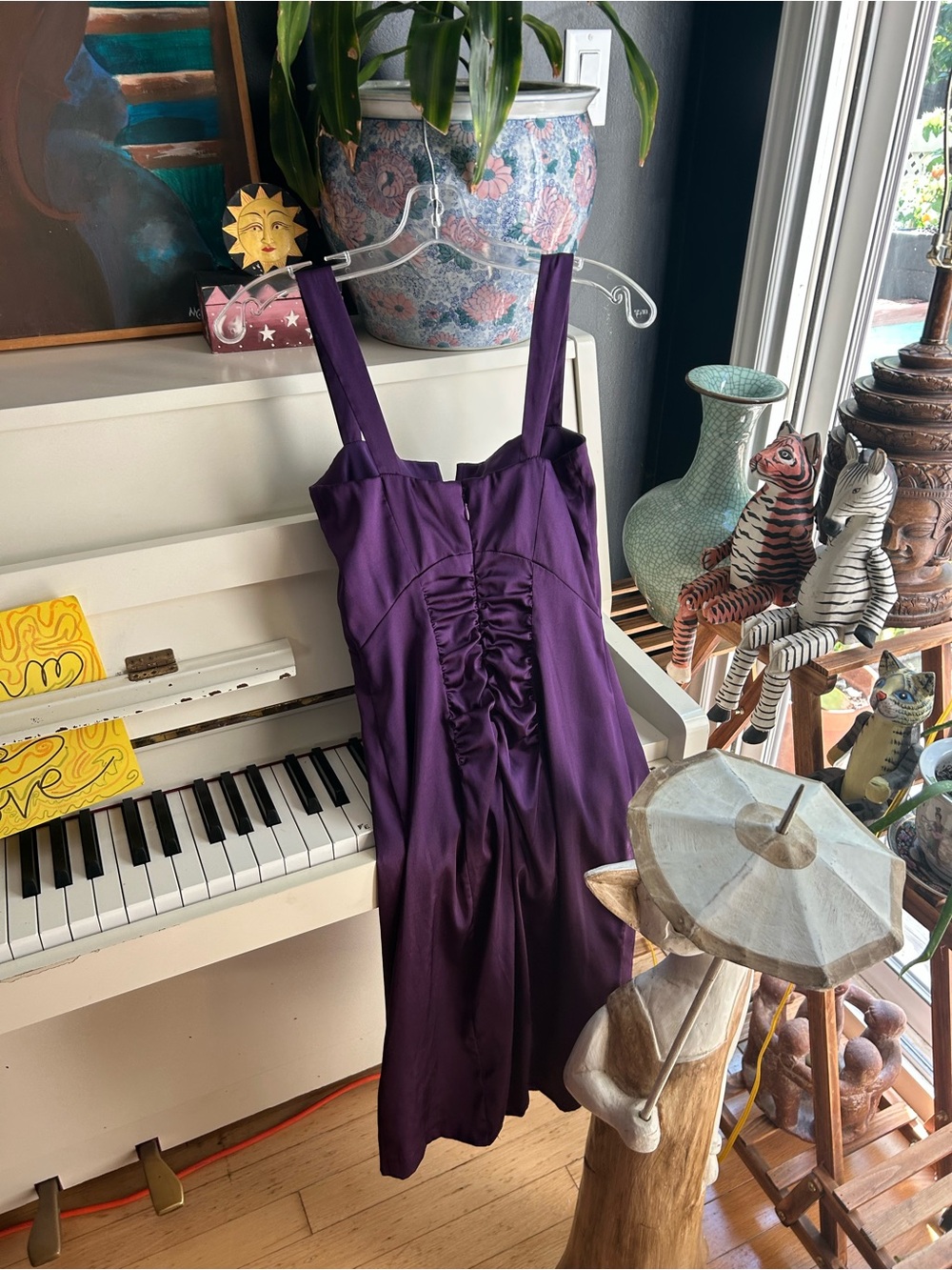 Le Chateau Purple Satin Ruched Cocktail Dress Women’s XS Sleeveless Midi Party - Picture 11 of 16